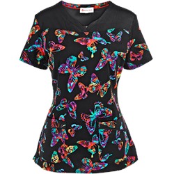 White Cross Scrubs Fly Dye Print Top