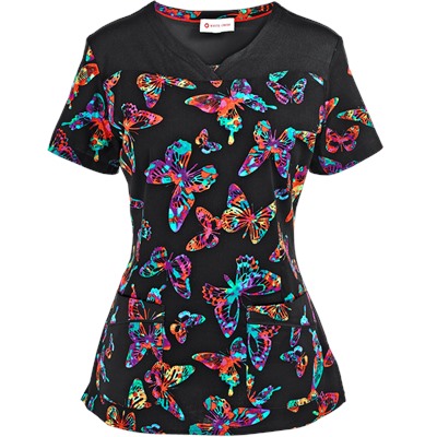 White Cross Scrubs Fly Dye Print Top