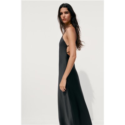 SATIN MIDI DRESS WITH STRAPS ON THE BACK