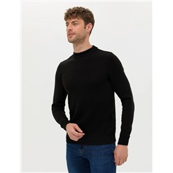 Siyah Slim Fit Bisiklet Yaka Basic Triko Kazak
