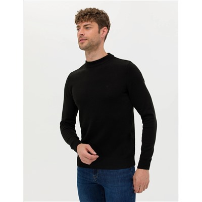 Siyah Slim Fit Bisiklet Yaka Basic Triko Kazak