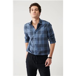 Avva Erkek Lacivert Klasik Yaka Ekose Desenli Flanel Comfort Fit Gömlek A32Y2105