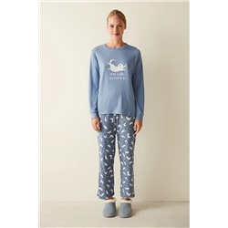 Penti Kedi Desenli Termal Mavi Pijama Takımı PNUGFU6D23SK-BL6