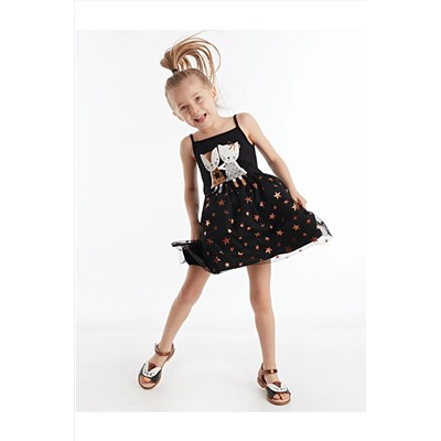 Denokids Siyah Bakır Yıldızlı Kız Çocuk Elbise CFF-20Y1-037
