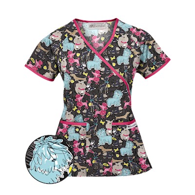 UA Dog Park Black Mock Wrap Print Scrub Top
