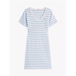 Striped Ribbed V-Neck T-Shirt Dress