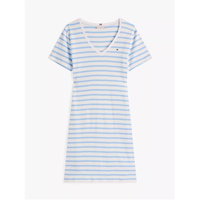 Striped Ribbed V-Neck T-Shirt Dress