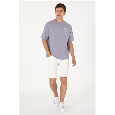Erkek Oversize Fit Bisiklet Yaka Gri Tişört