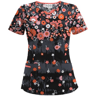 UA Artisan Flower Pewter Print Scrub Top