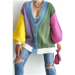 FEMELLE Kadın Standart Beden Çok Renkli Yeni Sezon Salaş Oversize Triko Hırka 323bndtt