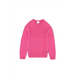 Kız Çocuk Neon Pembe Bisiklet Yaka Kazak