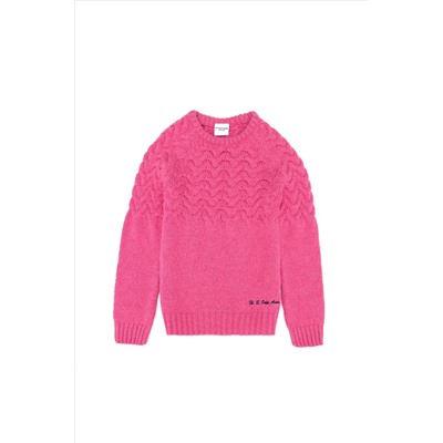 Kız Çocuk Neon Pembe Bisiklet Yaka Kazak