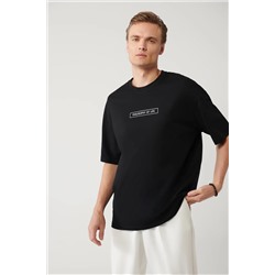 Avva, Erkek Siyah %100 Pamuk Bisiklet Yaka Baskılı T-shirt A41y1173