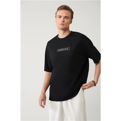 Avva, Erkek Siyah %100 Pamuk Bisiklet Yaka Baskılı T-shirt A41y1173