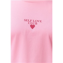 Pembe Baskılı Oversize %100 Pamuk Örme T-shirt TBBSS24BF00011