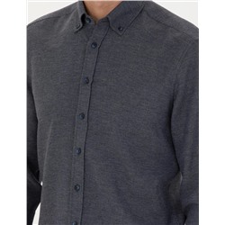 Lacivert Slim Fit Uzun Kollu Gömlek