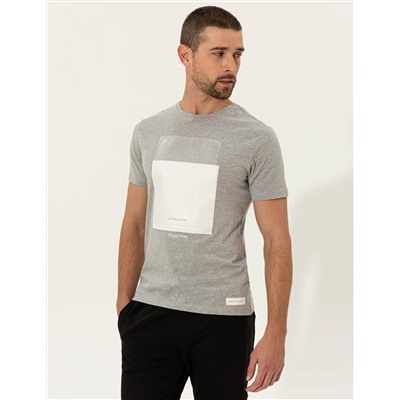 Gri Melanj Slim Fit Bisiklet Yaka Tişört