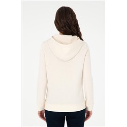 Kadın Krem Basic Kapüşonlu Sweatshirt