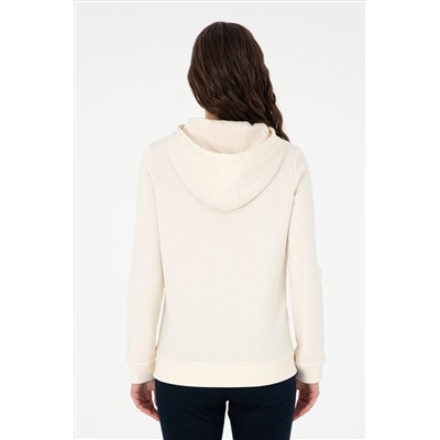 Kadın Krem Basic Kapüşonlu Sweatshirt