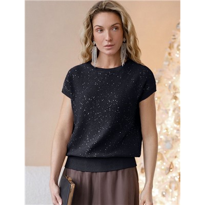 Джемпер с цельнокроенным коротким рукавом из хлопковой пряжи с пайетками