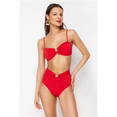 Trendyolmilla Kırmızı Premium Aksesuarlı Yüksek Bel Hipster Bikini Altı TBESS24BA00127