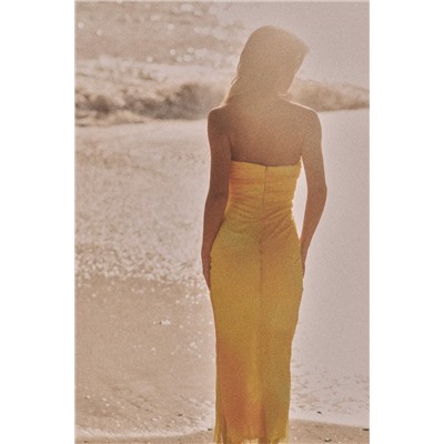 PRINTED TULLE STRAPLESS DRESS