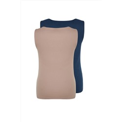Vizon-İndigo Basic Fitilli 2'li Paket Kare Yaka Örme Büyük Beden Atlet TBBSS22AL0024