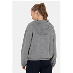 Kadın Gri  Melanj Kapüşonlu Sweatshirt