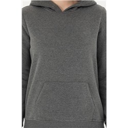 Kadın Antrasit Melanj Kapüşonlu Basic Sweatshirt