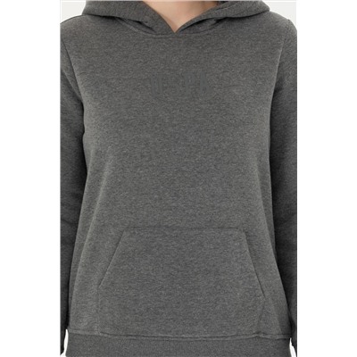 Kadın Antrasit Melanj Kapüşonlu Basic Sweatshirt
