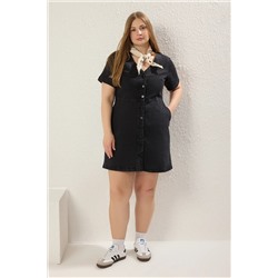 Antrasit Belden Açılan/Skater V Yaka Denim Elbise TBBSS23AH00078