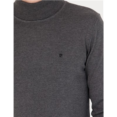 Gri Melanj Slim Fit Balıkçı Yaka Basic Triko Kazak