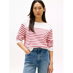 Gold-Button Stripe Long-Sleeve T-Shirt