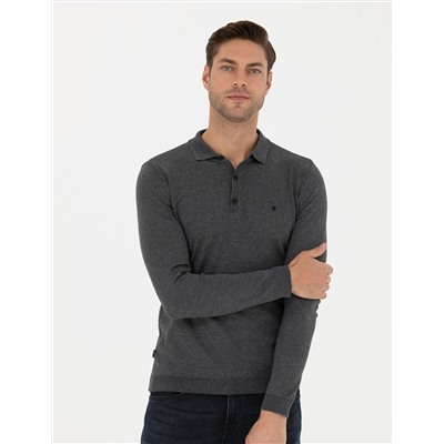 Antrasit Melanj Slim Fit Basic Kazak