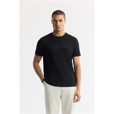 Avva, Erkek Siyah Baskılı Bisiklet Yaka İnterlok T-Shirt A41Y1174