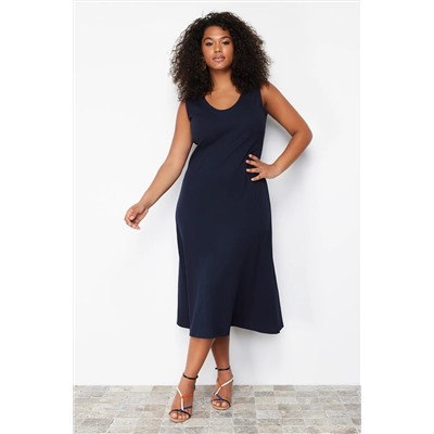 Lacivert Fitilli A-line Midi Örme Elbise TBBSS24AH00130