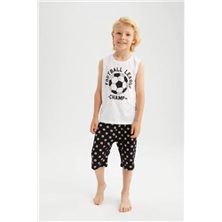 Erkek Çocuk Baskılı Kolsuz Kapri Pijama Takım