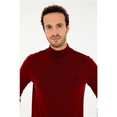Erkek Slim Fit Yarım Boğazlı Bordo Basic Kazak