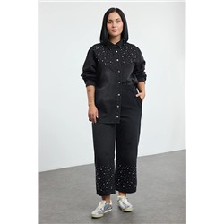 Trendyol Curve Antrasit Taşlı Büyük Beden Denim Gömlek TBBAW25AX00002