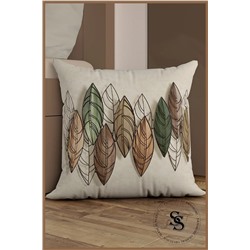 SasoHome Krem Zemin Üzerine Renkli Yapraklar Desenli 43x43 Cm 3d Dijital Baskılı Kırlent - Yastık Kılıfı Saso-499