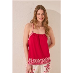 Camiseta tirantes 100% algodón rojo bordado