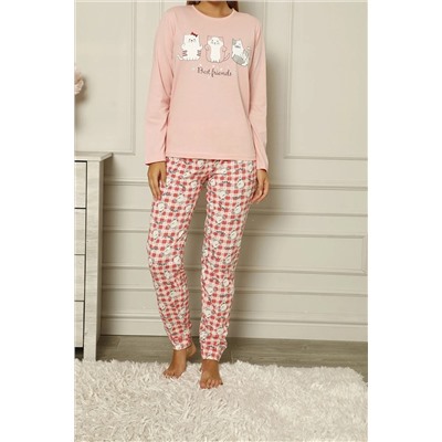 Nicoletta Kadın Pijama Takımı Pamuklu Somon 12007