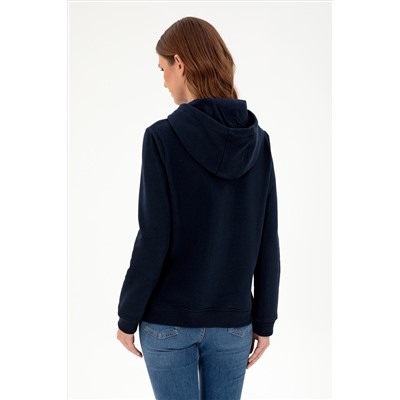 Kadın Lacivert Basic Kapüşonlu Sweatshirt