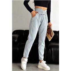 FEMELLE Kadın Yüksek Bel Dar Paça Kar Yıkama Çift Düğme Jean Pantolon Z368