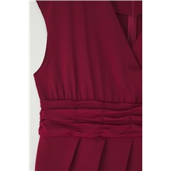 Bordo Dokuma Beli Büzgülü Elbise TBBSS22AH0247