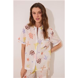 Pijama camisero corto 100% algodón hojas