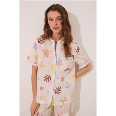 Pijama camisero corto 100% algodón hojas