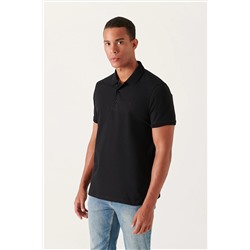 Avva Erkek Siyah %100 Mısır Pamuğu Standart Fit Normal Kesim 3 Düğmeli Polo Yaka T-shirt B001027