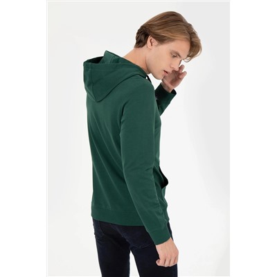 Erkek Yeşil Kapüşonlu Basic Sweatshirt