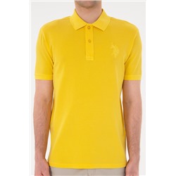 Erkek Slim Fit Polo Yaka Sarı Basic Tişört